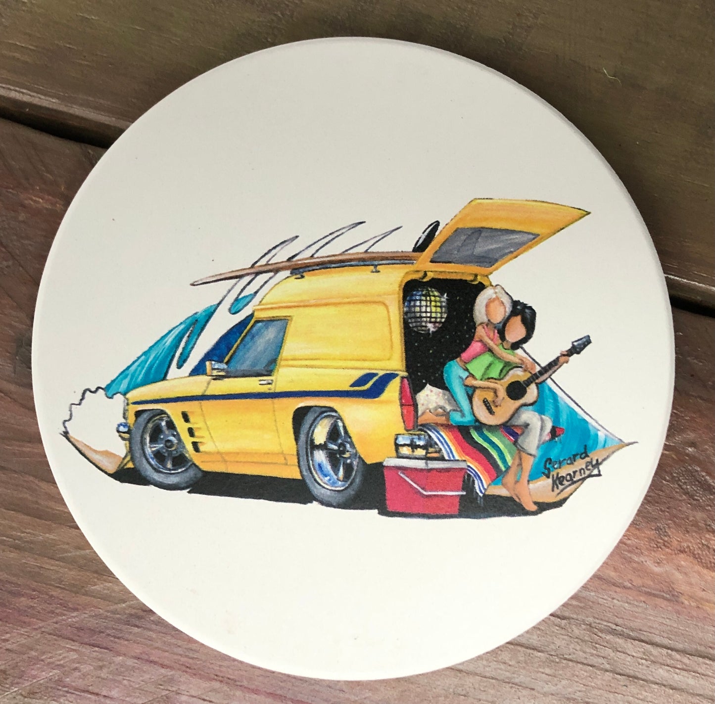 Retro Surf Ceramic Coasters - set of 6 - Gerard Kearney Art Australia