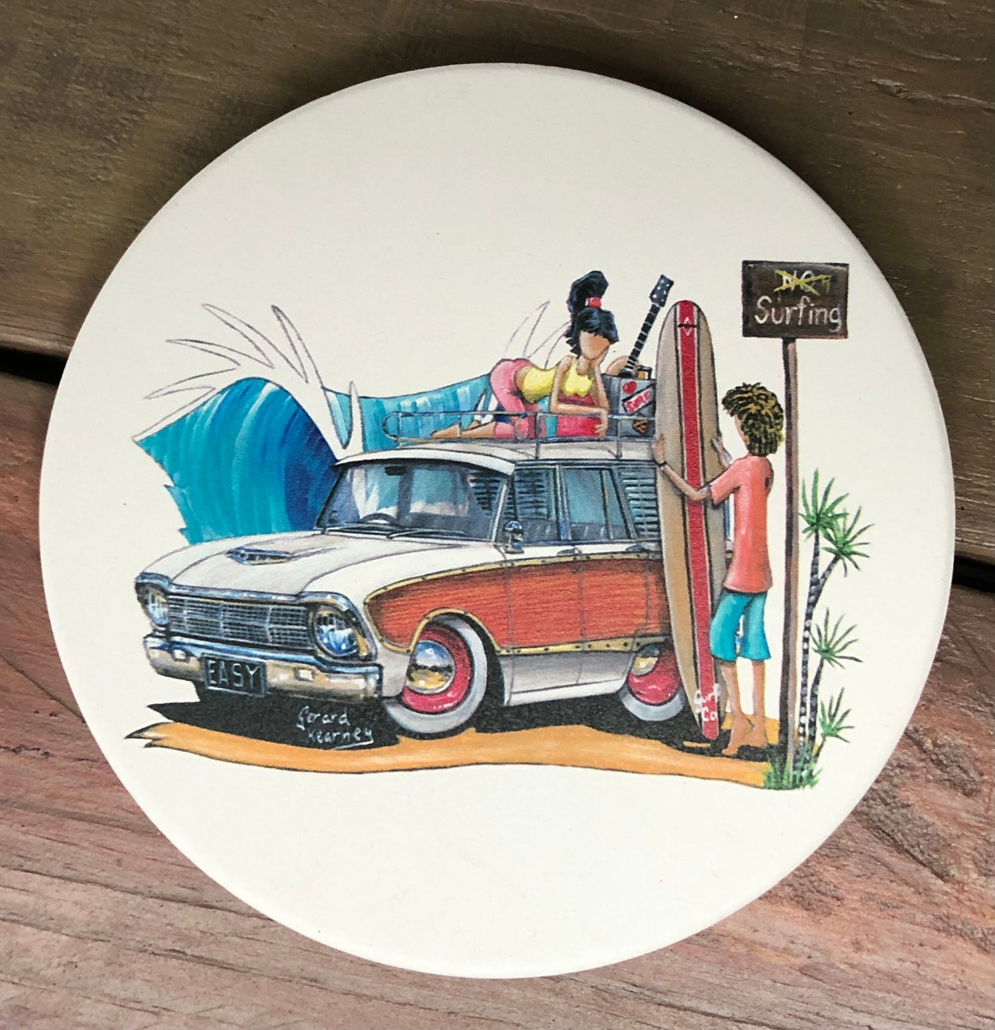 Retro Surf Ceramic Coasters - set of 6 - Gerard Kearney Art Australia