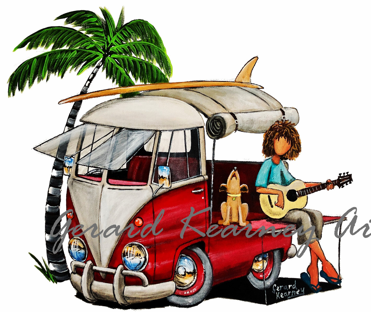 Hippy Dude Print feat. Kombi Surf Van - Gerard Kearney Art Australia