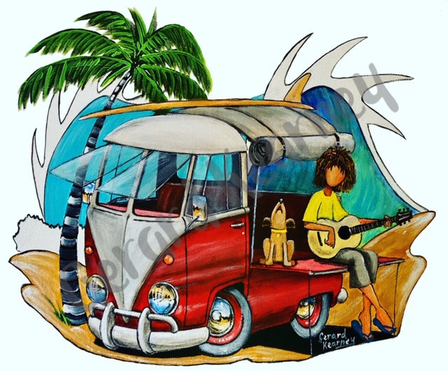 Hippy Dude with Wave Print feat. Kombi Surf Van - Gerard Kearney Art Australia