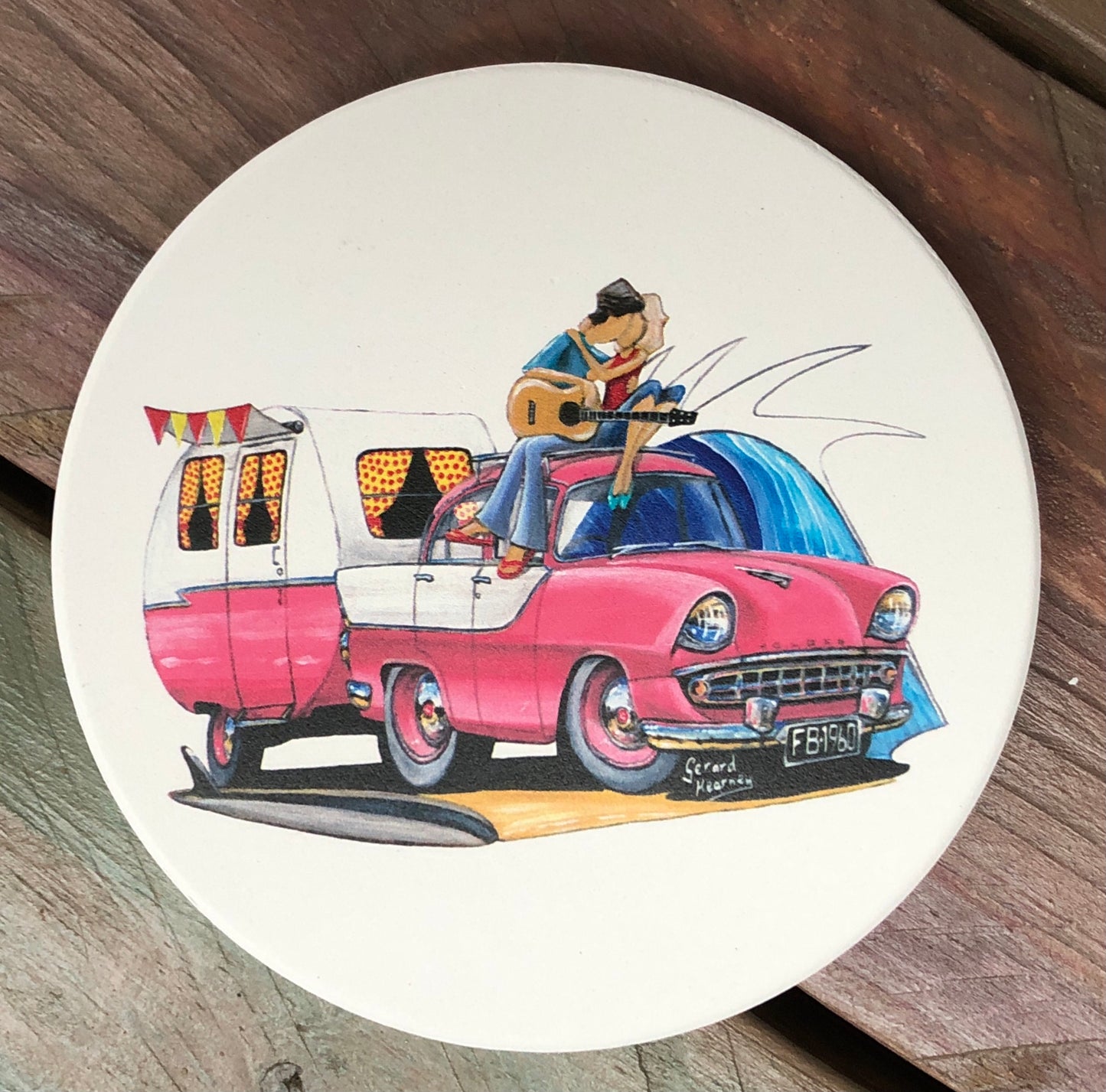 Retro Surf Ceramic Coasters - set of 6 - Gerard Kearney Art Australia
