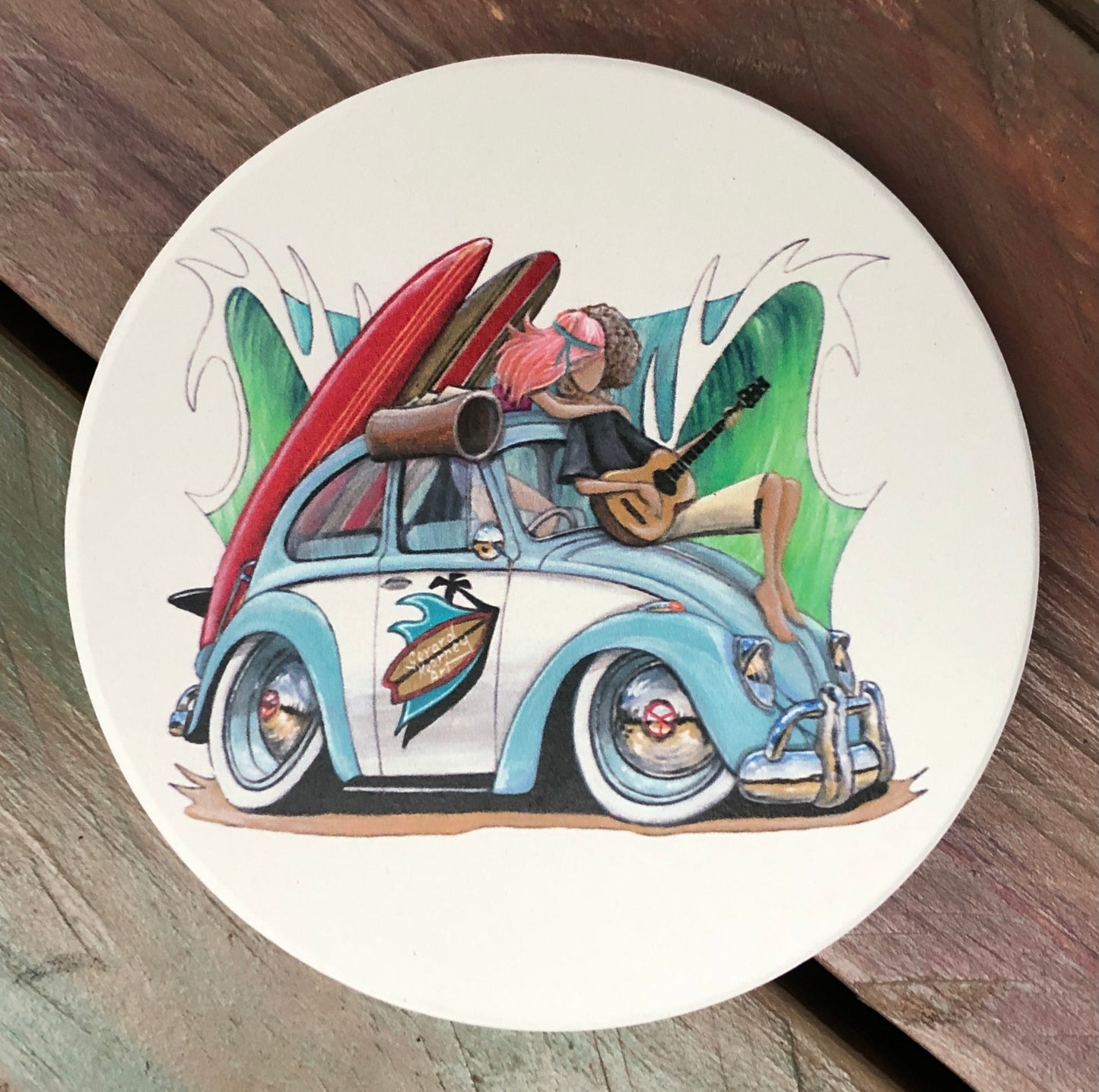 Retro Surf Ceramic Coasters - set of 6 - Gerard Kearney Art Australia