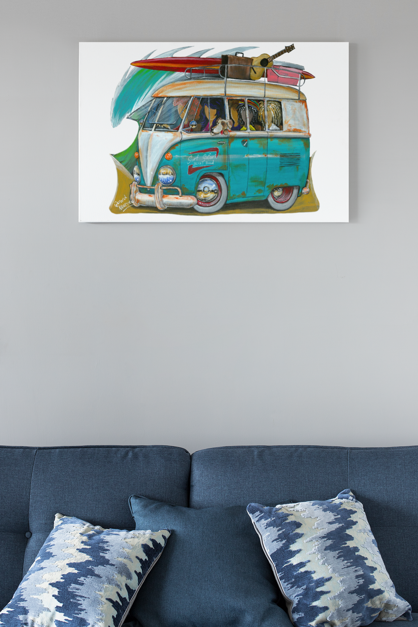 Surf Safari Print featuring Volkswagen Kombi Surf Bus - Gerard Kearney Art Australia