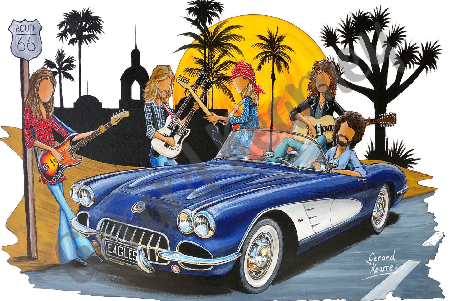 Hotel California The Eagles Tribute featurning Chev Corvette Print - Gerard Kearney Art Australia