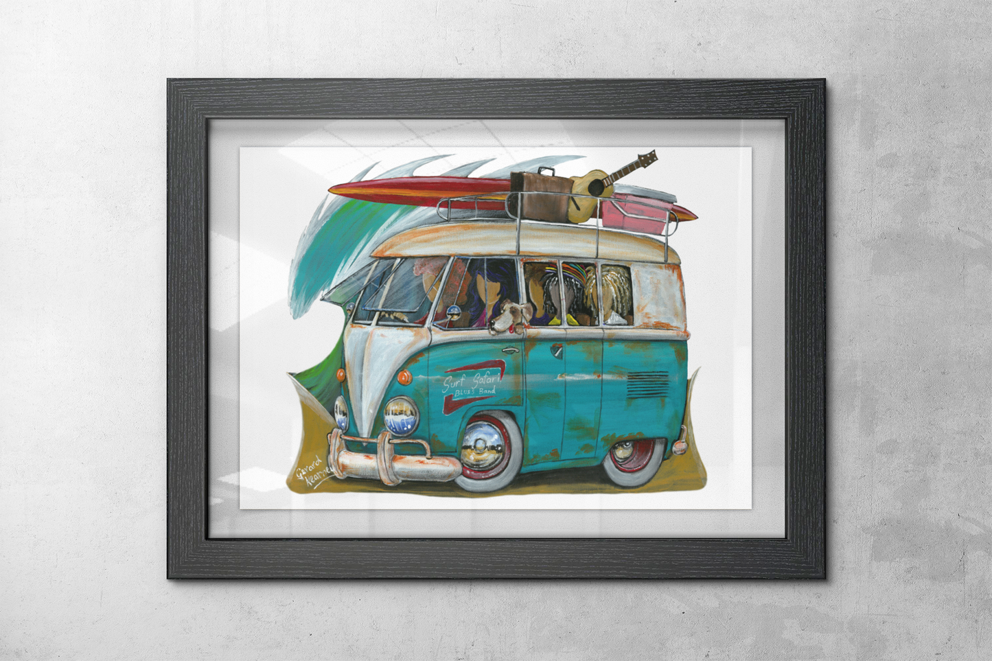 Surf Safari Print featuring Volkswagen Kombi Surf Bus - Gerard Kearney Art Australia
